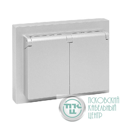 Розетка 2-м СП Эпика 16А IP44 с заземл. защ. шторки с рамкой с крышками механизм алюм. EKF UP1-SOA-211-44