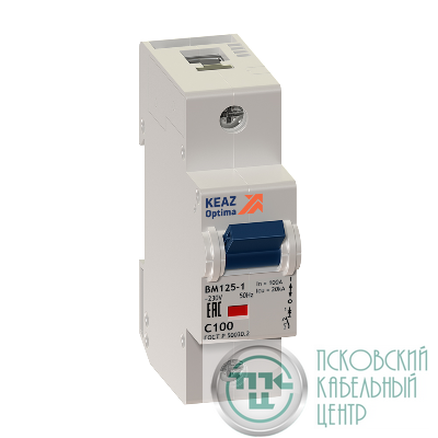 Выключатель автоматический модульный 1п C 100А 20кА OptiDin BM125-1C100-8ln-УХЛ3 КЭАЗ 138535