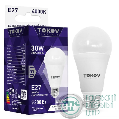 Лампа светодиодная 30Вт А70 4000К Е27 176-264В TOKOV ELECTRIC TKE-A70-E27-30-4K