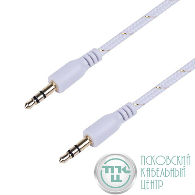 Кабель аудио AUX 3.5мм в тканевой оплетке 1м бел. Rexant 18-4070