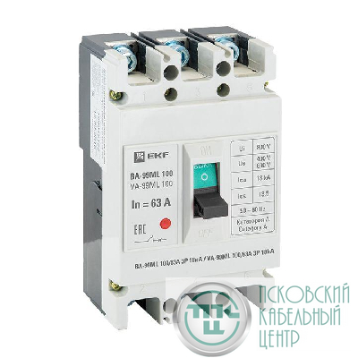 Выключатель авт. 3п ВА-99МL 100/63А 18кА Basic EKF mccb99-100-63mi