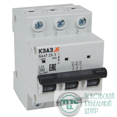 Выключатель автоматический модульный 3п B 40А 4.5кА ВА47-29-3B40-УХЛ3 КЭАЗ 318278
