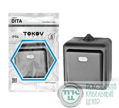 Выключатель 1-кл. ОП Dita IP54 10А 250В с индикацией карбон TOKOV ELECTRIC TKL-DT-V1I-C14-IP54