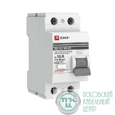 Выключатель дифференциального тока (УЗО) 2п 16А 30мА тип AC ВД-100 (электромех.) PROxima EKF elcb-2-16-30-em-pro