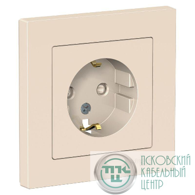 Розетка 1-м СП AtlasDesign 16А IP20 с заземл. защ. шторки в сборе беж. SE ATN000244