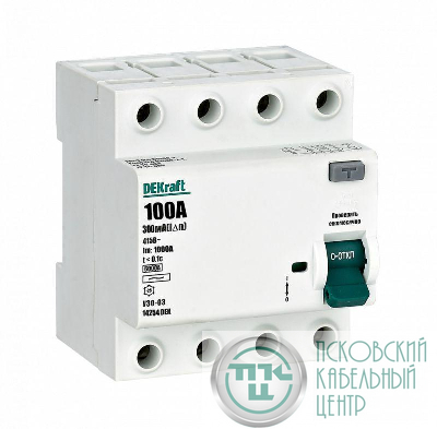 Выключатель дифференциального тока (УЗО) 4п 100А 300мА тип AC 6кА УЗО-03 DEKraft 14254DEK
