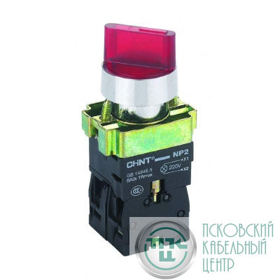 Переключатель NP2-BK12461 2 полож. с фиксацией 1НО красн. AC/DC 220В (LED) IP40 CHINT 574697