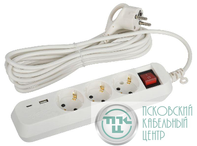 Удлинитель 3х5м с заземл. 10А 1xUSBA+1xUSBC с выкл. UB-3es-5m-USB Эра Б0052899