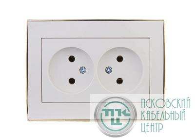 Розетка 2-м СП Rain 16А IP20 без заземл. с зол. боковой вставкой керамика бел. LEZARD 703-0226-128