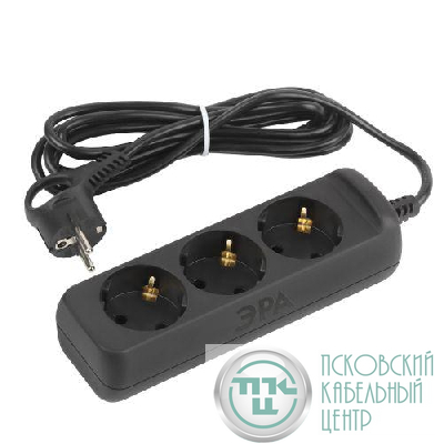 Удлинитель 3х3м с заземл. 10А ПВС 3х0.75 черн. UX-3e-3m-B Эра Б0057722