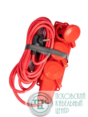 Удлинитель на каучуковой колодке 3х5м 16А IP44 250В 4кВт каучук КГ 3х2.5 красн. УХз16 Россия КОСМОС YKsm5m-3g(16A)KG-R