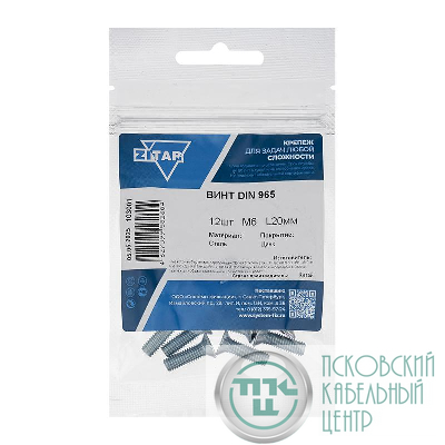 Винт с потайной головкой М6х20 DIN 965 оцинк. (уп.12шт) Tech-Krep/Zitar 103001
