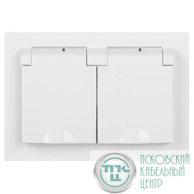Розетка 2-м СП Accent 6-210-01 16А IP44 250В 2P+E Schuko с крышками защ. шторки AL/CU бел. Intro Б0063577