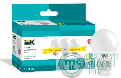 Лампа светодиодная 7Вт G45 шар 4000К нейтр. бел. E27 230В (уп.3шт) IEK LLE-G45-07-230-40-E27-3
