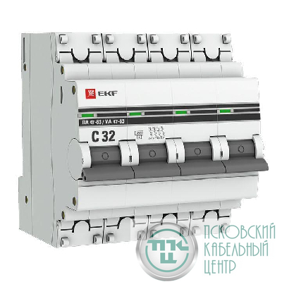 Выключатель автоматический модульный 4п C 32А 4.5кА ВА 47-63 PROxima EKF mcb4763-4-32C-pro