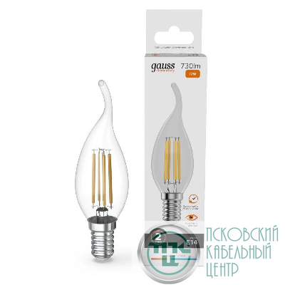 Лампа светодиодная филаментная Filament Elementary 12Вт свеча на ветру 2700К Е14 730лм GAUSS 42112