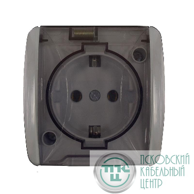 Розетка 1-м ОП Клио 16А IP54 с заземл. с прозр. крышкой сер. UNIVersal К2229-Gr