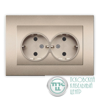 Розетка 2-м СП Афина 16А IP20 с заземл. в сборе шампань Universal A0128-Br
