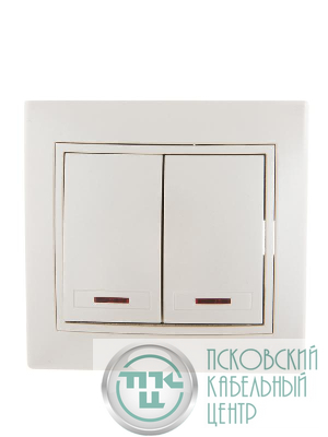 Выключатель 2-кл. СП Mira 10А IP20 с подсветкой со вставкой жемчуж./бел. перламутр. LEZARD 701-3030-112
