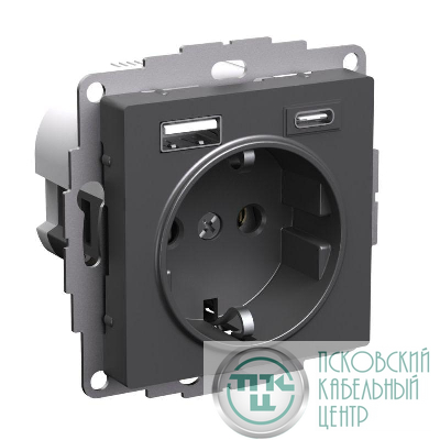 Розетка AtlasDesign 16А с 2-мя заряд. устройствами USB тип A+C 5В/2.4А/3.0А 2х5В/1.5А механизм базальт SE ATN001432