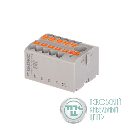 Блок распределительный зажим push-in 1 ввод 6кв.мм 10 точек подключения 2.5кв.мм сер. DKC DTP1-110-104SPUG