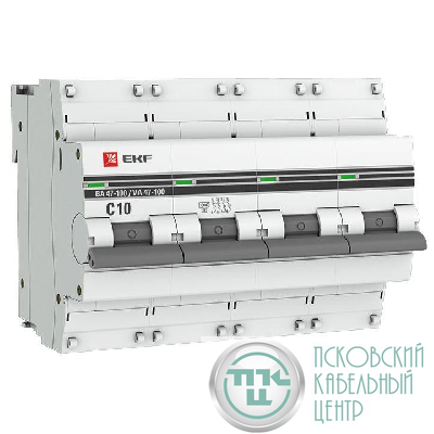 Выключатель автоматический модульный 4п C 10А 10кА ВА 47-100 PROxima EKF mcb47100-4-10C-pro