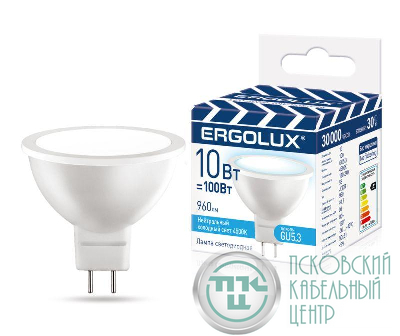 Лампа светодиодная LED-JCDR-10W-GU5.3-4K JCDR 10Вт GU5.3 4500К 180-240В ПРОМО Ergolux 15562
