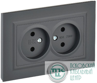 Розетка 2-м СП BRITE РС12-2-БрГ 10А в сборе без заземл. без защ. шторок графит IEK BR-R20-10-K53-F