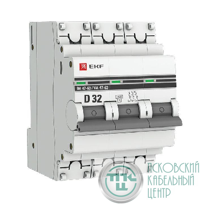 Выключатель автоматический модульный 3п D 32А 4.5кА ВА 47-63 PROxima EKF mcb4763-3-32D-pro