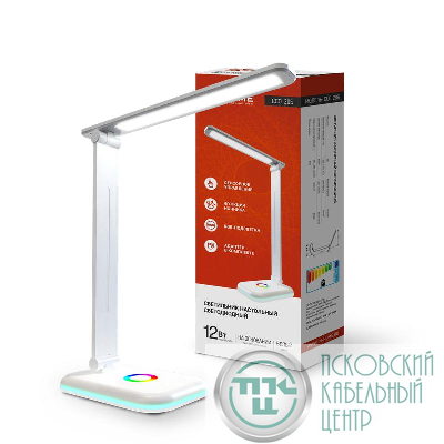 Светильник светодиодный настольный ССО 20Б 12Вт 6500К 640лм RGB-подсветка сенсор-диммер с адаптером бел. IN HOME 4690612041070