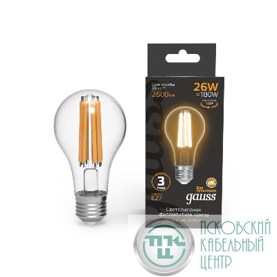 Лампа светодиодная филаментная Black Filament 26Вт A70 грушевидная 2700К тепл. бел. E27 2600лм GAUSS 102902126