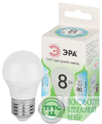 Лампа светодиодная GREEN LINE P45-8W-840-E27 GL 8Вт шар 4000К яркий свет бел. E27 Эра Б0067073