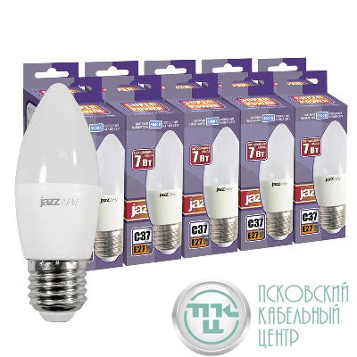 Лампа светодиодная PLED-SP 7Вт C37 5000К холод. бел. E27 230В 50Гц (уп.10шт) JazzWay 1028488