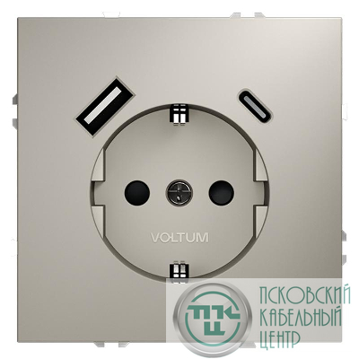 Розетка 1-м СП S70 16А с USB A+С с заземл. защ. шторки механизм кашемир Voltum VLS040503