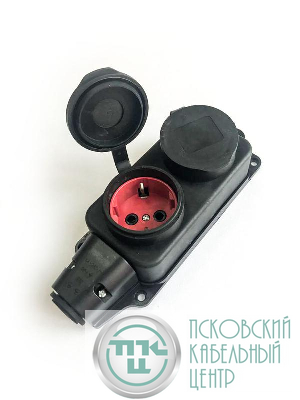 Колодка удлинителя 2-м 16А IP44 с заземл. каучук черн. КОСМОС KKsm-2g-Z-IP(B)16A