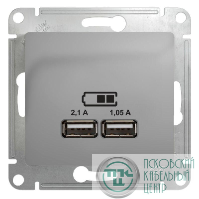 Розетка USB 2-м СП Glossa тип A+A 5В/2100мА 2х5В/1050мА механизм алюм. SchE GSL000333