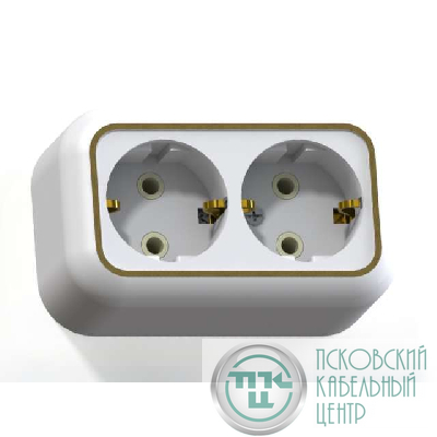 Розетка 2-м ОП Валентина РА16-826 16А IP20 с заземл. бел./зол. Кунцево 5419