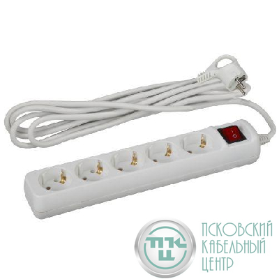 Удлинитель 5х3м с заземл. 10А IP20 UX-5es-3m ПВС 3х0.75 с выкл. Эра Б0035757