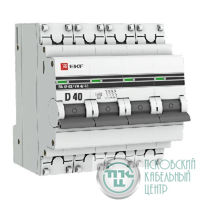 Выключатель автоматический модульный 4п D 40А 4.5кА ВА 47-63 PROxima EKF mcb4763-4-40D-pro