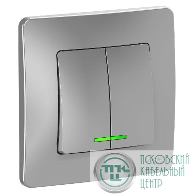 Выключатель 2-кл. СП Blanca 10А IP20 (сх. 5) 250В с подсветкой алюм. SE BLNVS010513