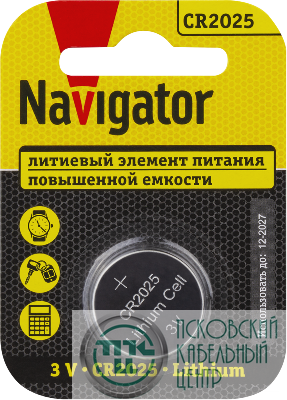 Элемент питания литиевый CR2025 93 822 NBT-CR2025-BP1 (блист.1шт) NAVIGATOR 93822