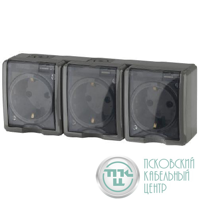 Розетка 3-м ОП Эра Эксперт 11-2405-03 16А IP54 16AX 250В 3х2P+E сер. Эра Б0020721