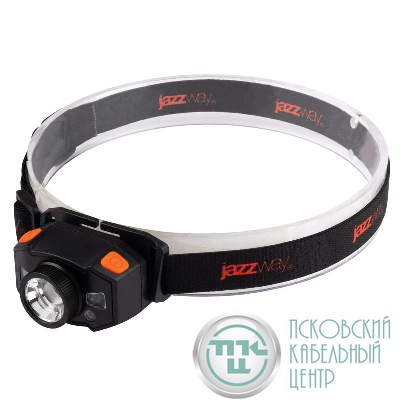 Фонарь аккумуляторный налобный AccuH1-L5WZ-og zoom LED 5Вт + 2хRED SMD IP54 5 режимов: 100проц. 180лм 3.5ч/50проц. 110лм 5.5ч/30проц. 65лм 15ч/красн. 28ч/мигающ. красн. 12ч аккум. 0.8А.ч управл. жестами черн./оранж. JazzWay 5036611