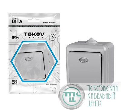Выключатель 1-кл. ОП Dita IP54 10А 250В с индикацией сер. TOKOV ELECTRIC TKL-DT-V1I-C06-IP54