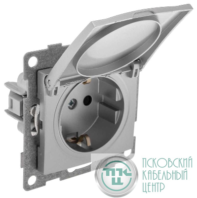 Розетка 1-м СП Bravo 16А 250В с заземл. защ. шторки с крышкой механизм серебр. GUSI С10Р91-004
