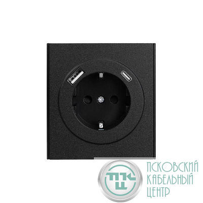 Розетка 1-м СП STRONG MIELE 16А с заземл. защ. шторки с USB A+C быстрой зарядки 5В/3А антрацит Kranz KR-78-0704-5