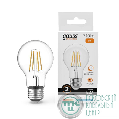 Лампа светодиодная филаментная Filament Elementary А60 9Вт 2700К Е27 710лм GAUSS 22219