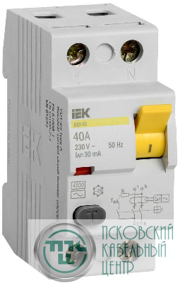 Выключатель дифференциального тока (УЗО) 2п 40А 30мА тип AC ВД1-63 KARAT IEK MDV10-2-040-030