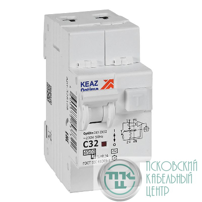 Выключатель автоматический дифференциального тока 2п OptiDin D63-23C32-AC-У3 C32 100мА 4.5кА с защитой от сверхтоков КЭАЗ 328108