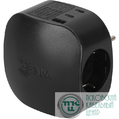 Разветвитель 3-м SP-3e-3USBAC-B + 3 USB A+C с заземл. со шторками 16А черн. Эра Б0069082